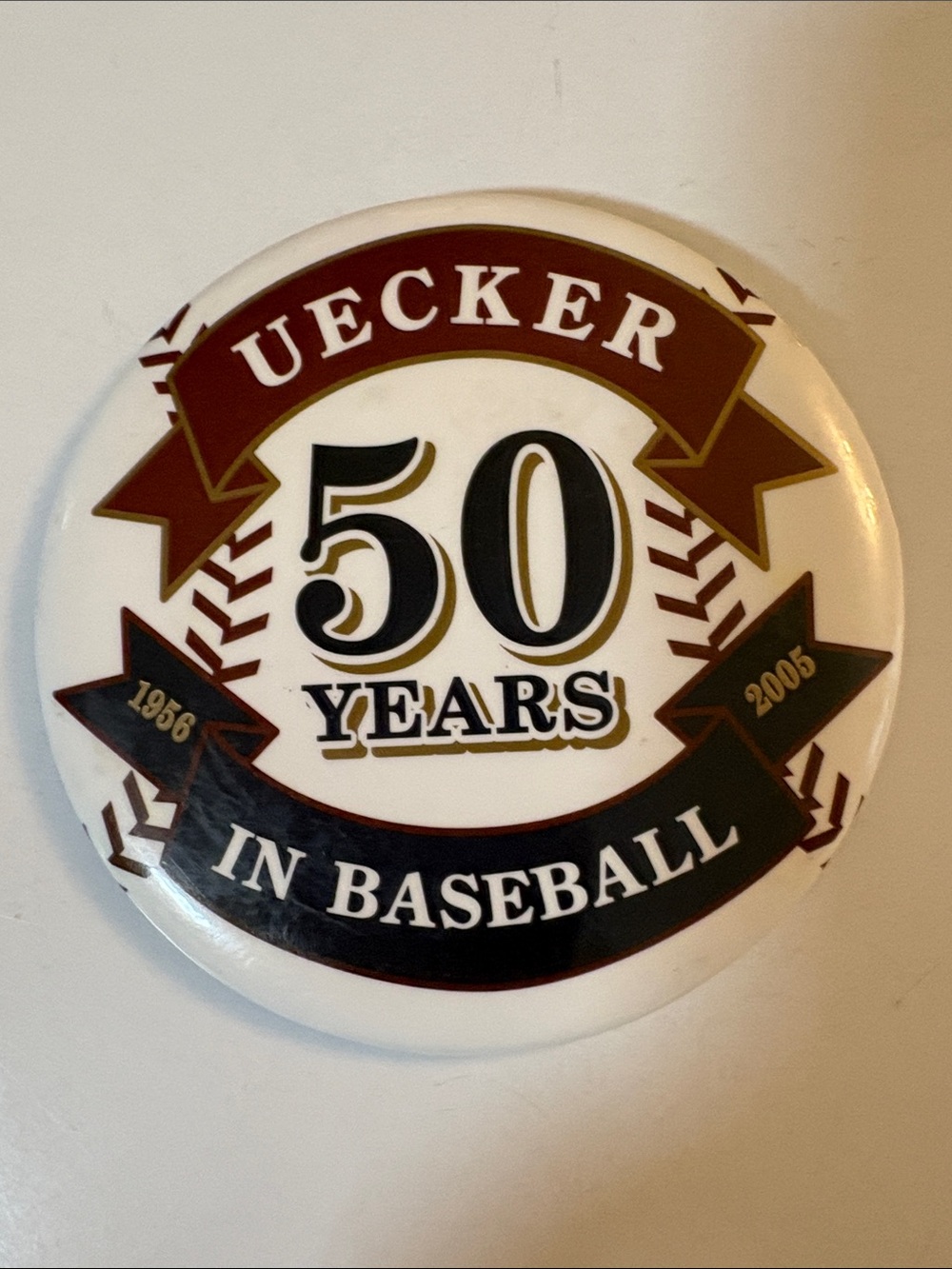 Bob Uecker 50 Years in Baseball Vintage pin.
